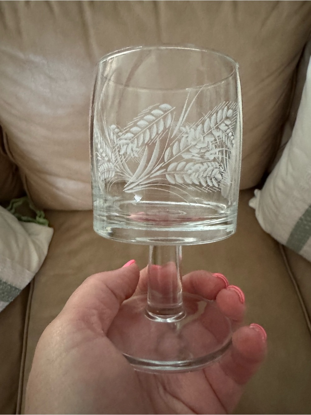 Vintage MCM Libbey Wheat Leaf Etched Stemmed Goblet Glasses - Set of 6